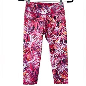 Prana Tropical Print Cropped Leggings Womens S Pink Red Yoga Athletic High Rise